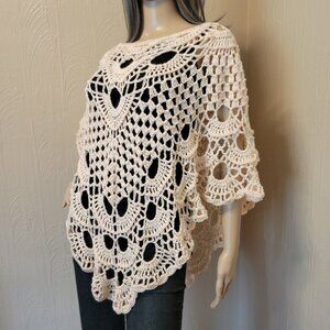 Handmade Lacy Poncho, Summer Wrap, Crochet Poncho, Summer Coverup Peach